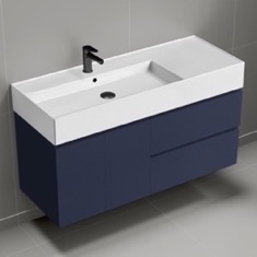 Wall Mounted Bathroom Vanity, Modern, Blue, 48 inch